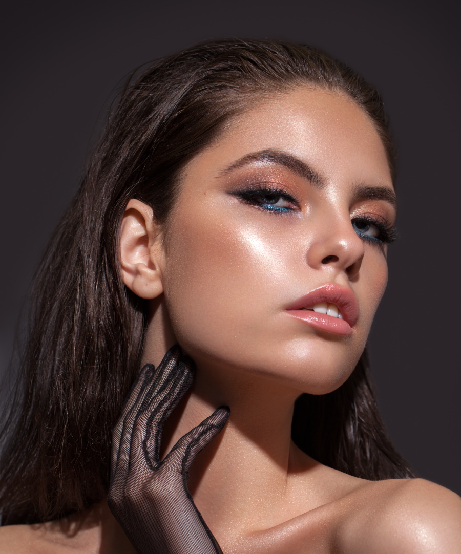 Young beautiful girl with nude makeup, perfect skin,