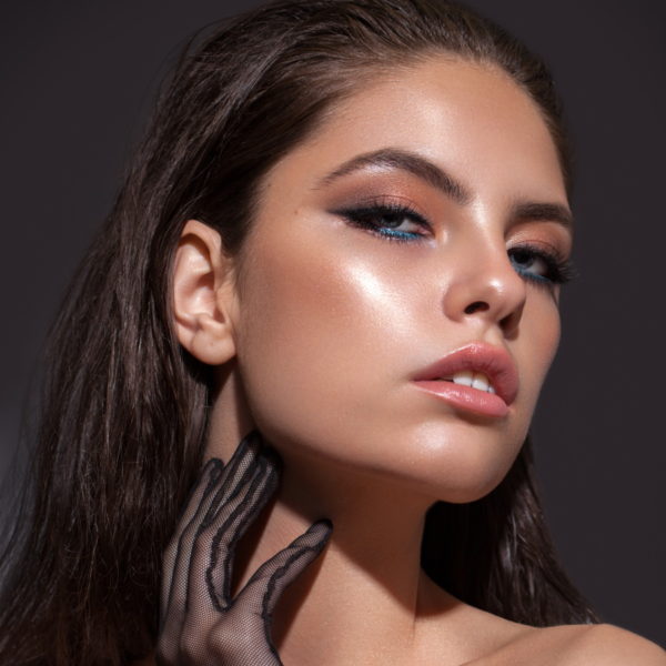 Young beautiful girl with nude makeup, perfect skin,