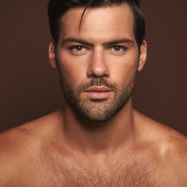 male model on brown back ground