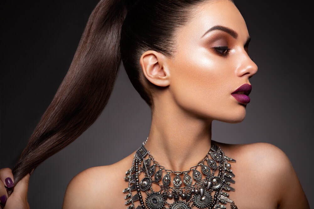 woman with purple lips