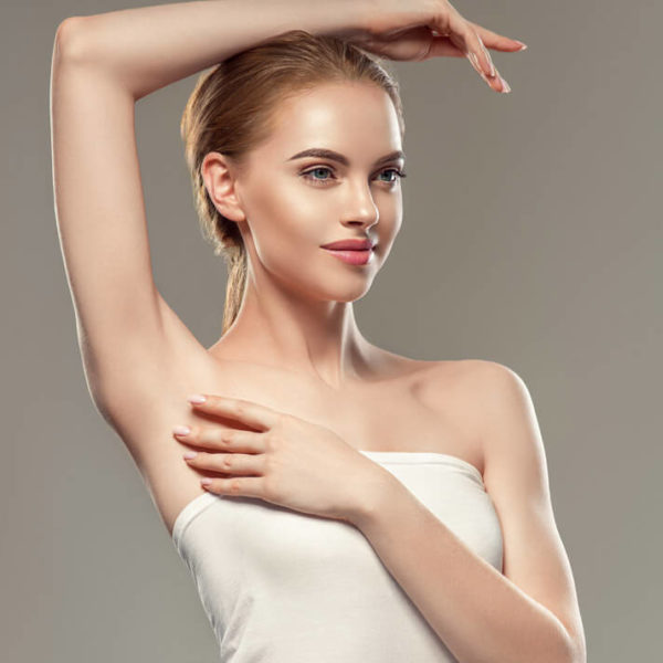 woman with hairless underarm