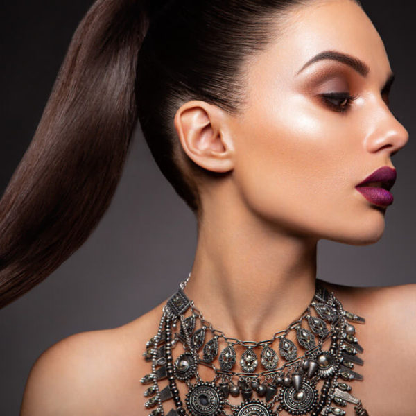 woman with purple lips